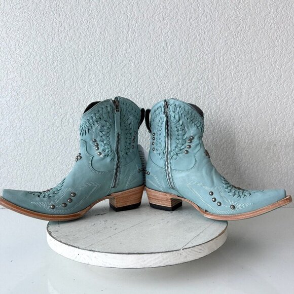 Lane COSSETTE Womens Cowboy Bootie 7.5 Blue Cowgirl Western Short Ankle Boots - Picture 7 of 11